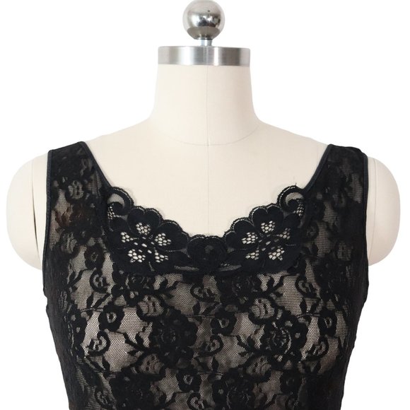 SOLD vintage 80s black lace crop top M medium sheer retro rocker goth sexy - Picture 2 of 5
